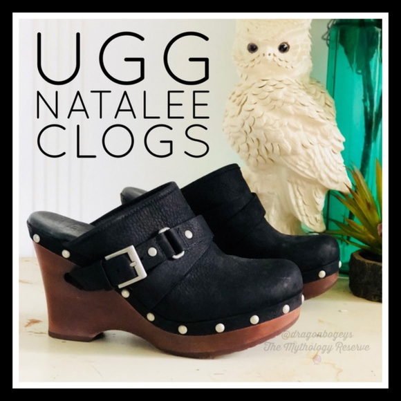 UGG Shoes - UGG Natalee Black Nubuck Leather Belted Clogs Sz 8